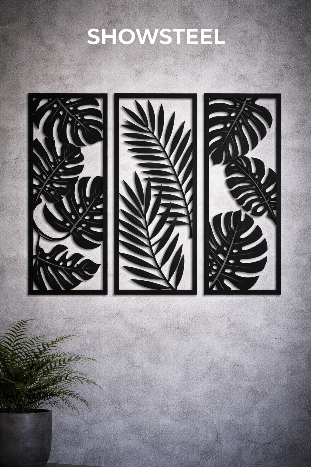 3 luiks panelen leafs Zwart